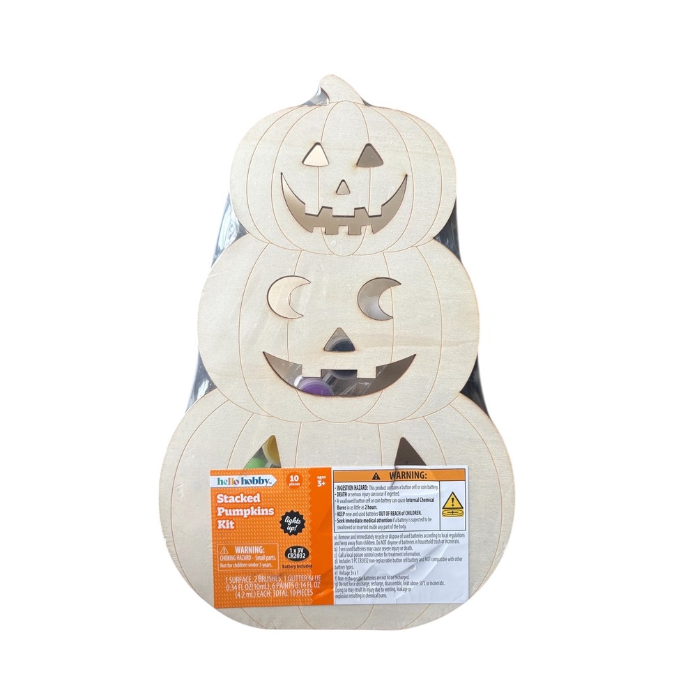 Hello Hobby Stacked Pumpkins Light Up Kit Wood Halloween Craft‎ Paint Set New As